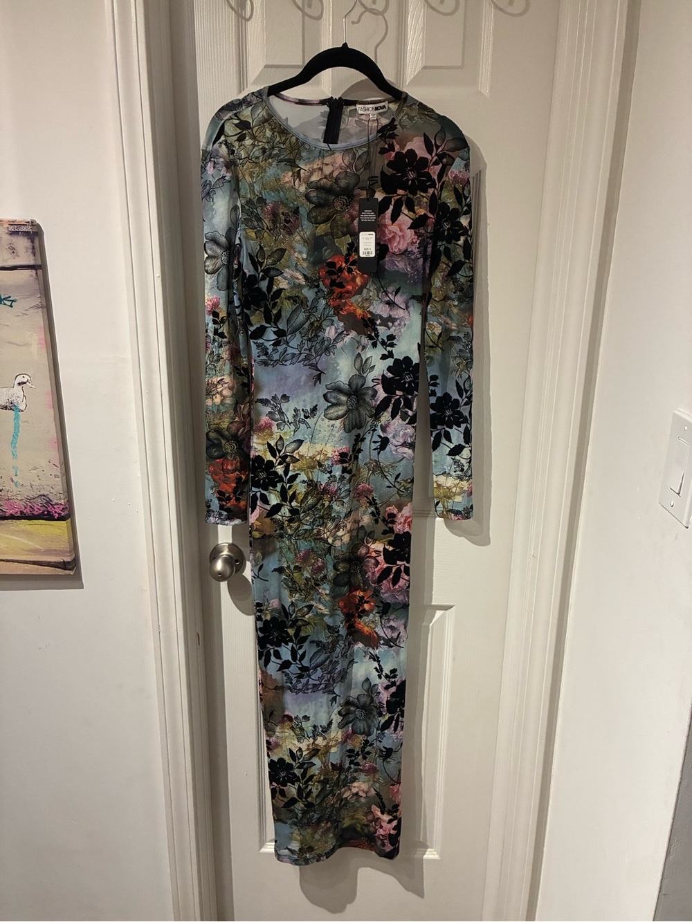 Fashion Nova Floral Long Sleeve Maxi Dress - Blue Multi